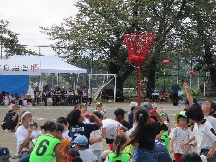 玉入れ競技をしている参加者の写真