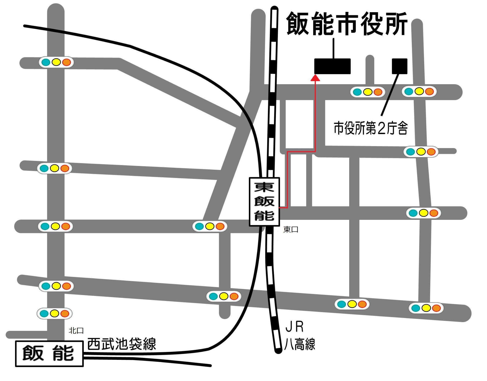 最寄駅から市役所までのイラスト地図