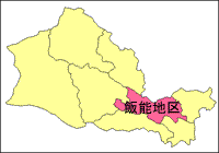 飯能地区の部分がピンク色で示されている地図