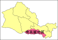 南高麗地区の部分をピンク色で示している地図