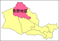 吾野地区の部分をピンク色で示している地図