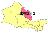 東吾野地区がピンク色で示されている地図