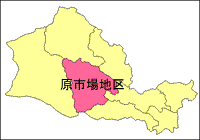 原市場地区がピンク色で示されている地図