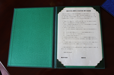 グリーン色の協定書の写真
