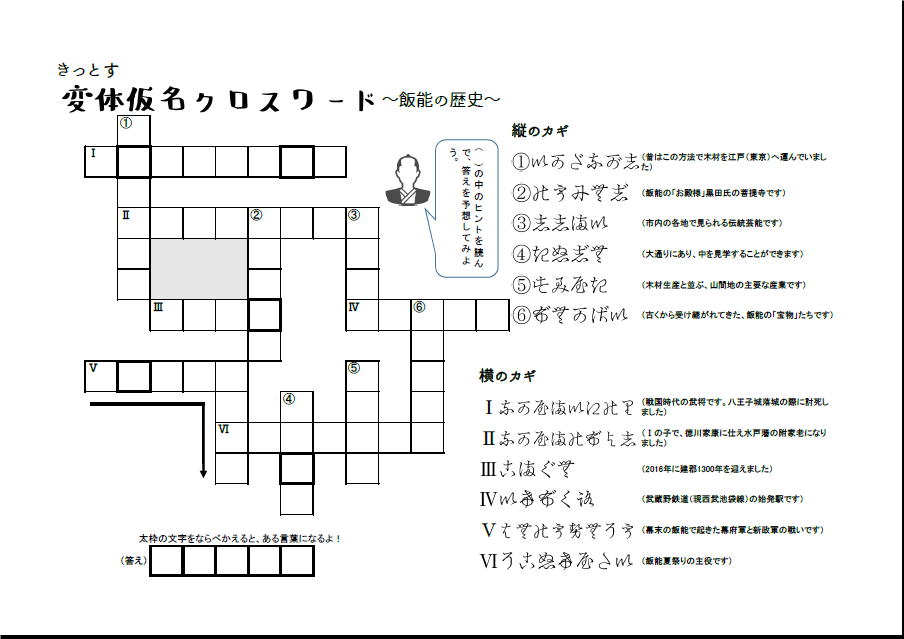 変体仮名クロスワード飯能の歴史の画像