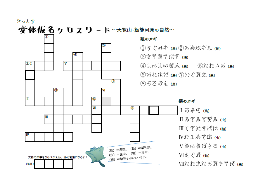 変体仮名クロスワード天覧山・飯能河原の自然の画像